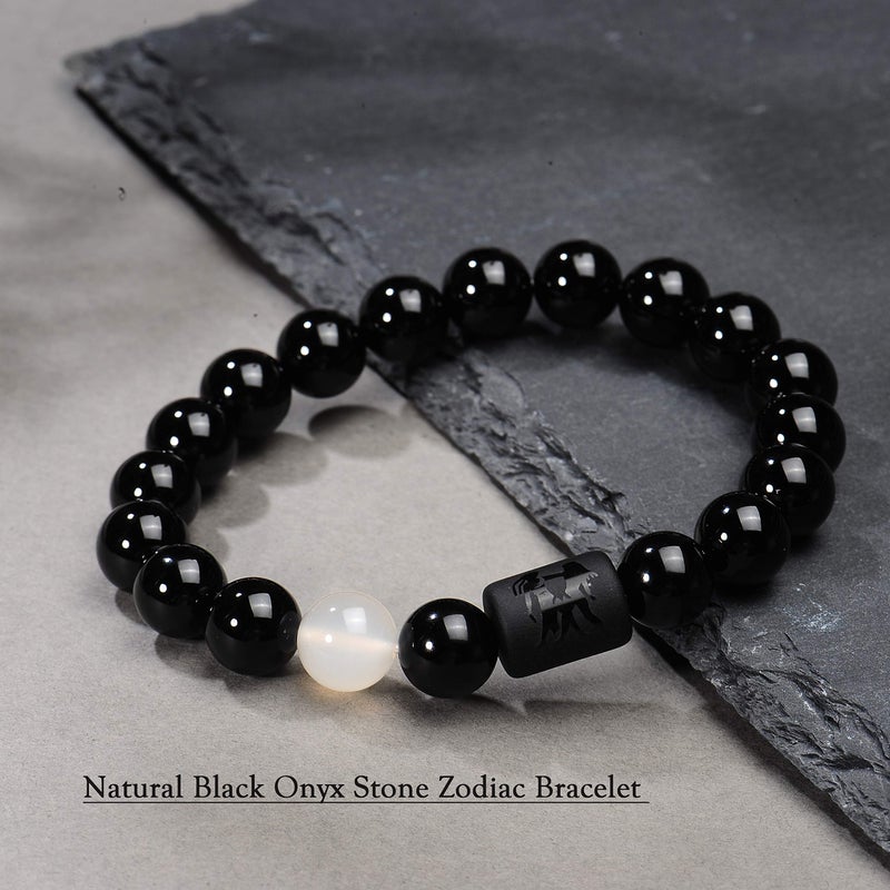VLINRAS Zodiac Gemini Bracelet for Men Father's Day Gemini Gifts Natural Black Onyx Stone Zodiac Charm Bracelet Constellation Horoscope Jewelry - Image 3